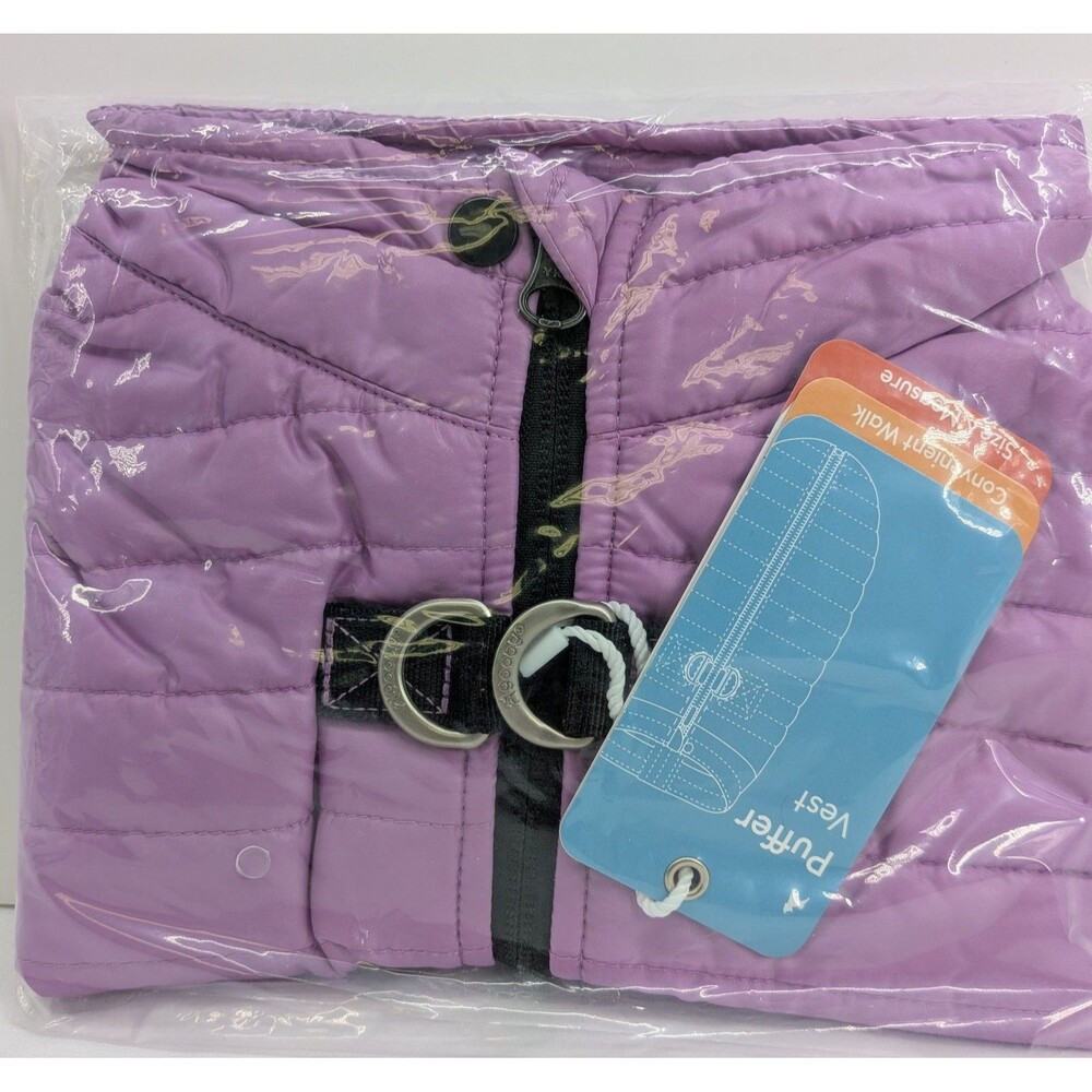 Gooby Puffer Vest Purple M Small Dog Winter Warm Coat Jacket Harness D-Ring